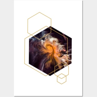 Solar System with Gold Hexagons Posters and Art